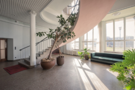  Room architecture with ladders of the Spreeblick at Funkhaus Berlin's Foyer on a sunny day