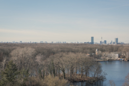  Panoramic view of the Spree river and Berlin's skyline from the rooftop of Funkhaus Berlin